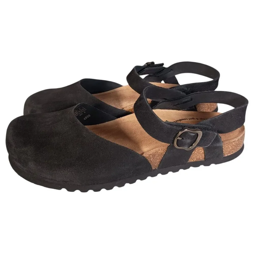 Taos Shoes Women’s 8 Black Suede Slingback Flat Closed Toe